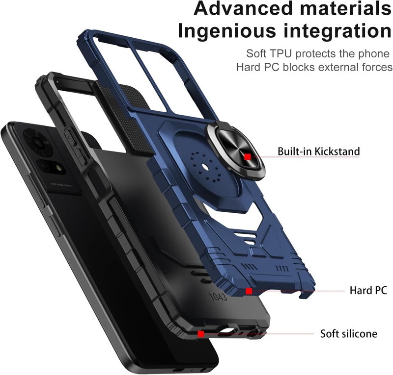 Mocotto for TCL K24/TCL K23/TCL 50 LE Phone Case with Tempered Glass Screen Protector,Military Grade Heavy Duty Shockproof Protective Cover,with Ring Kickstand (TCL K24,Blue) - Image 3